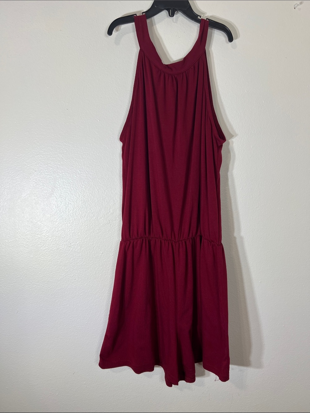 Women's Sleeveless Gathered Waist Romper - Burgundy